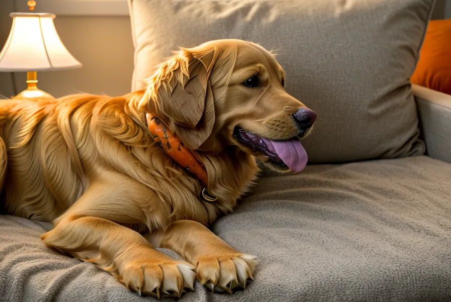 Chien qui mâche une carotte crue dans le cadre d'une routine d'hygiène dentaire naturelle et économique