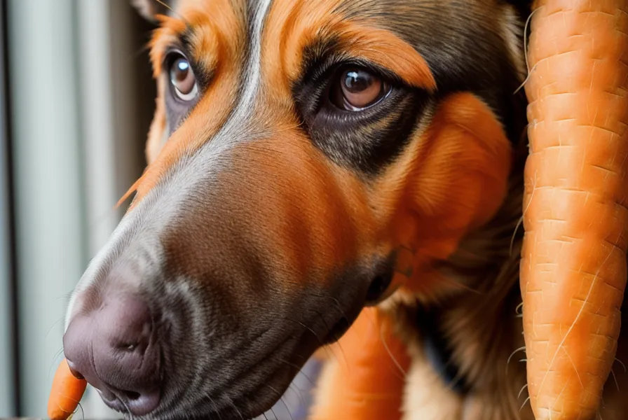 Chien reniflant une rondelle de carotte comme friandise saine